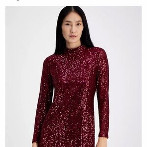 Anne Klein Burgundy Sequin Long Sleeve Dress